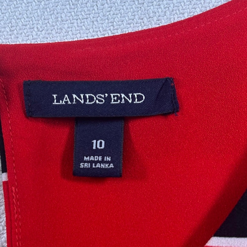 NWOT Lands End Women's 10 Red Striped Sleeveless V-Neck Belted Shift Dress Retro - Picture 5 of 10